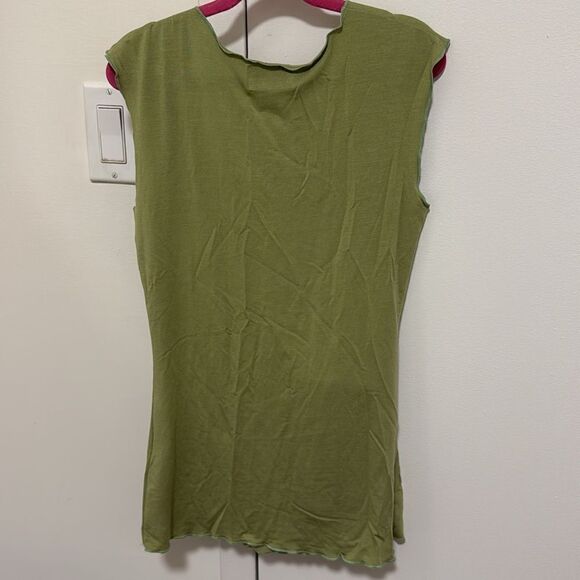 Bleu Claire Embellished Woman’s’ Tank Top with Lettuce Edge Hem. Green. Size S. - Picture 4 of 7